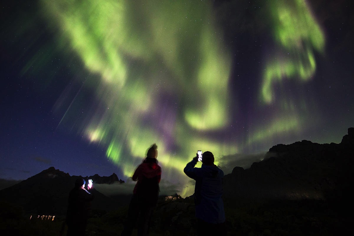 streetart under northern lights Lofoten